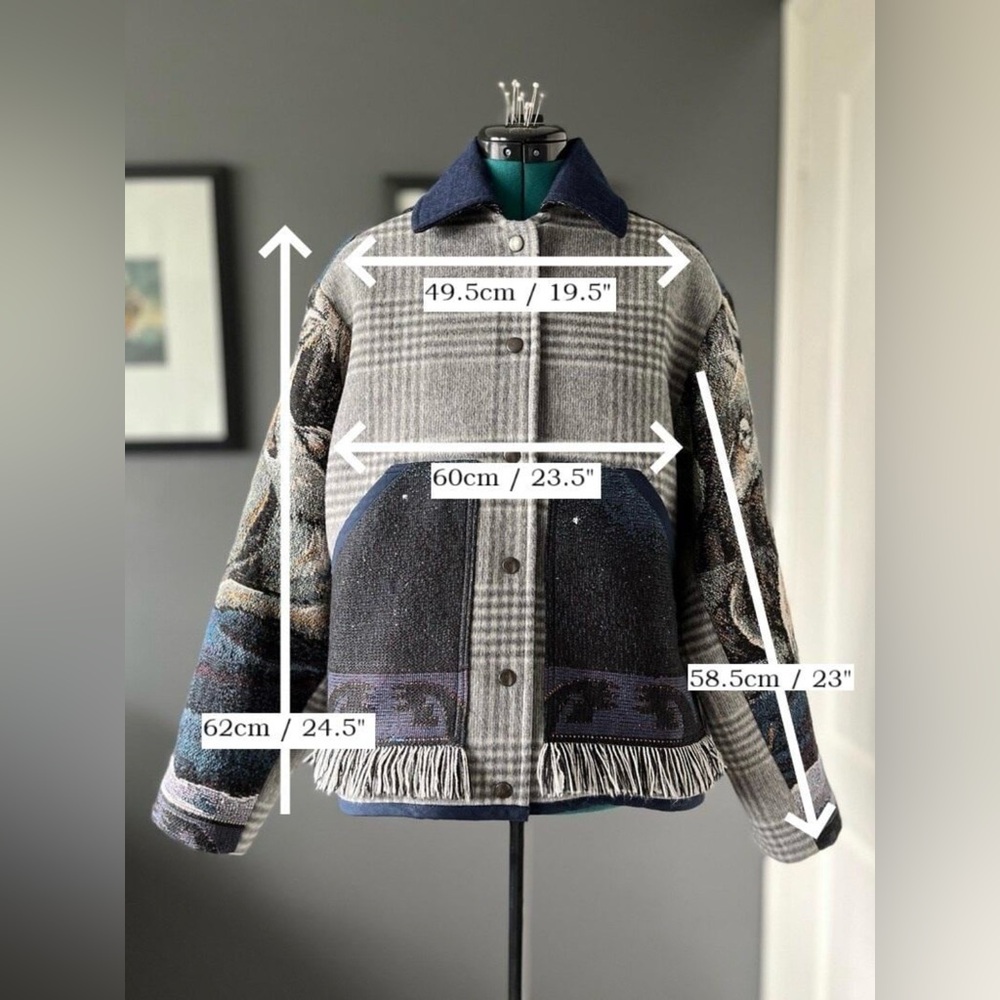 Tapestry blanket jacket, crafted from secondhand textiles, ladies' size S-L - Picture 3 of 11